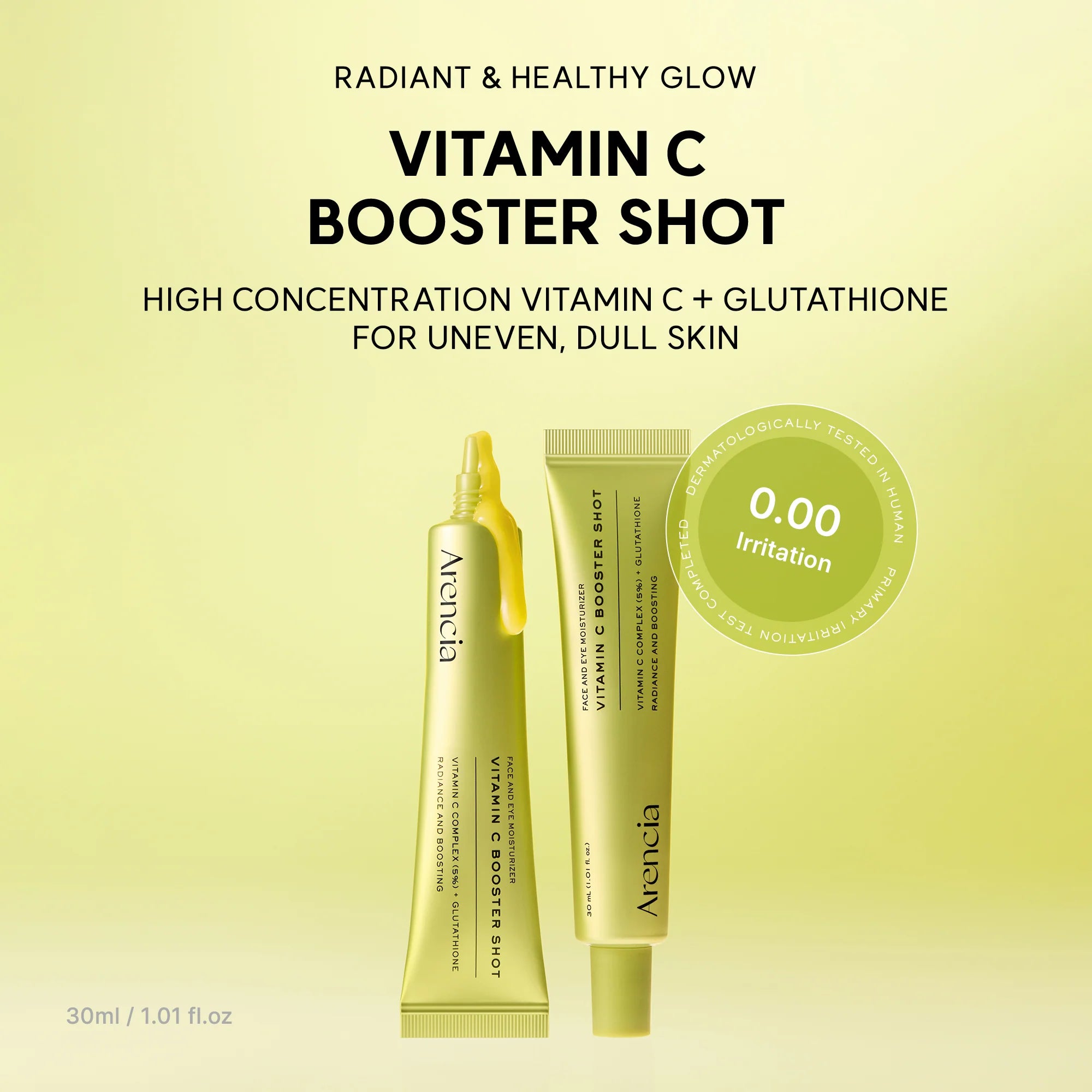 Arencia Vitamin C Booster Shot, Pure Vitamin C + Glutathione for Bright, Healthy Skin Glow 30ml
