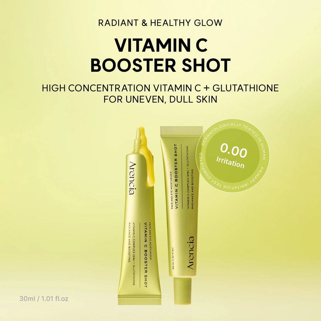 Arencia Vitamin C Booster Shot, Pure Vitamin C + Glutathione for Bright, Healthy Skin Glow 30ml
