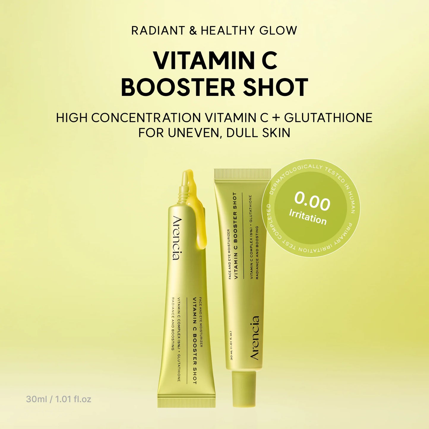 Arencia Vitamin C Booster Shot, Pure Vitamin C + Glutathione for Bright, Healthy Skin Glow 30ml