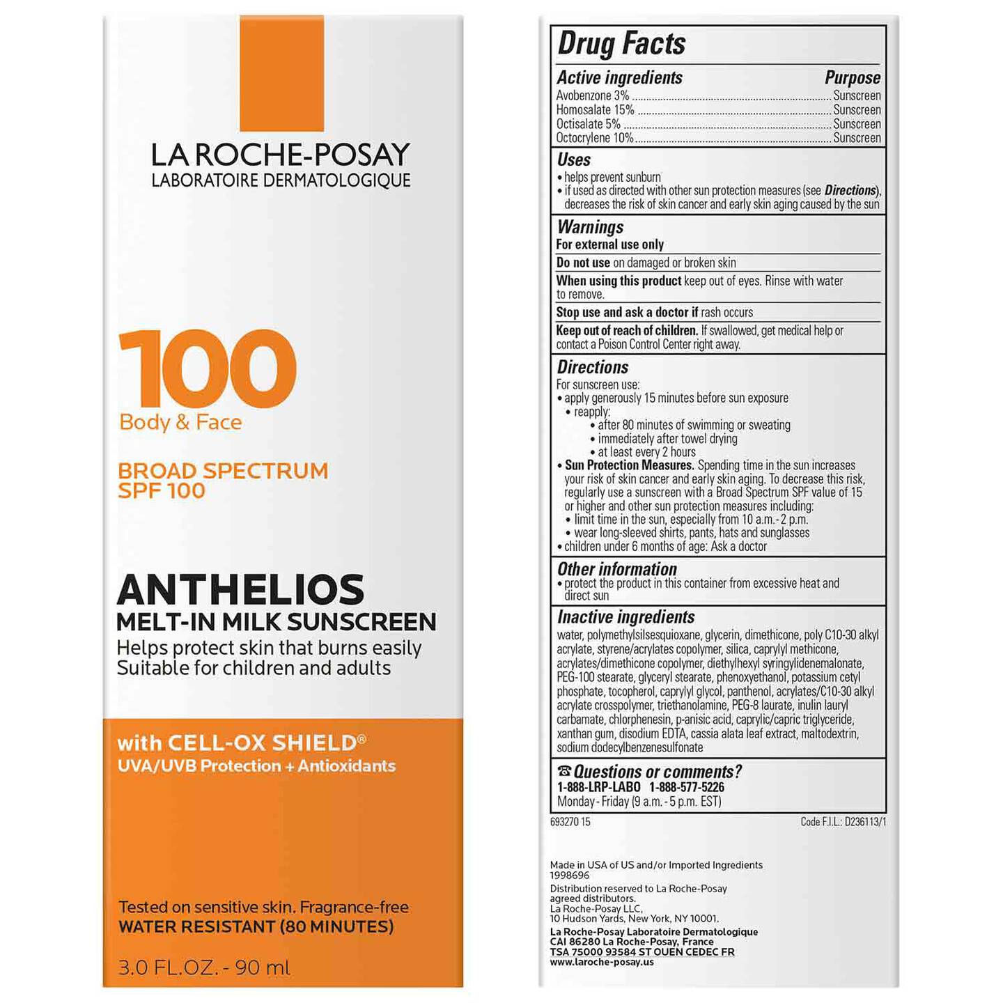 La Roche Posay - Anthelios Melt-In Milk Sunscreen for Face & Body SPF 100 90ml